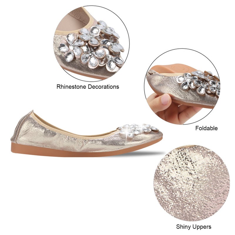 KUNWFNIX Women Ballet Flats Rhinestone Wedding Ballerina Shoes Foldable Sparkly Comfort Slip on Flat Shoes - Image 3